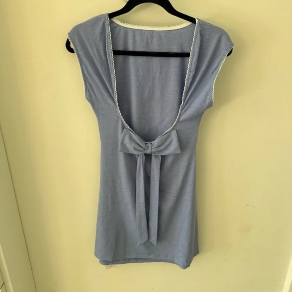 CIDER ROUND NECKLINE BOWKNOT RUCHED SLEEVELESS MINI DRESS - Picture 4 of 5